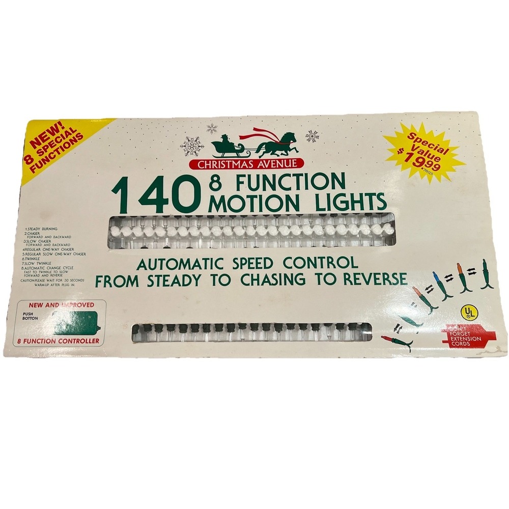 Vtg Christmas Avenue‎ 140 Clear Motion Lights 8 Function Speed Control 63" 1990